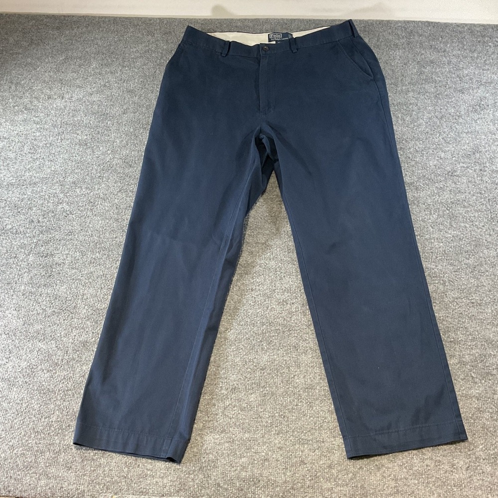 Polo Ralph Lauren Mens Chino Pants Navy Blue 100% Cotton 36/32 FlaFront Trousers
